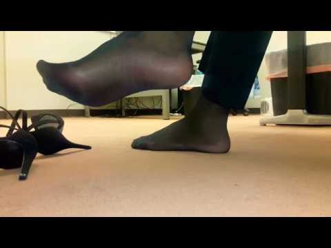 Candid Shoeplay Feet in White Flats Nylons